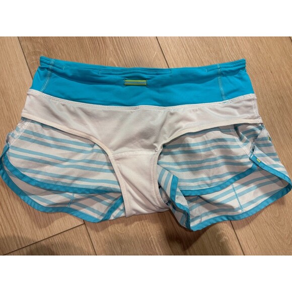 Lululemon Speed Up Short Size 8 Blue White Striped Running Gym Liner Zip Pocket - Picture 11 of 12